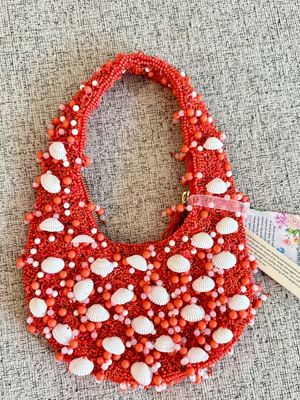 Viral bad, Coral Beaded Shell Purse - OrangRed
Made in India